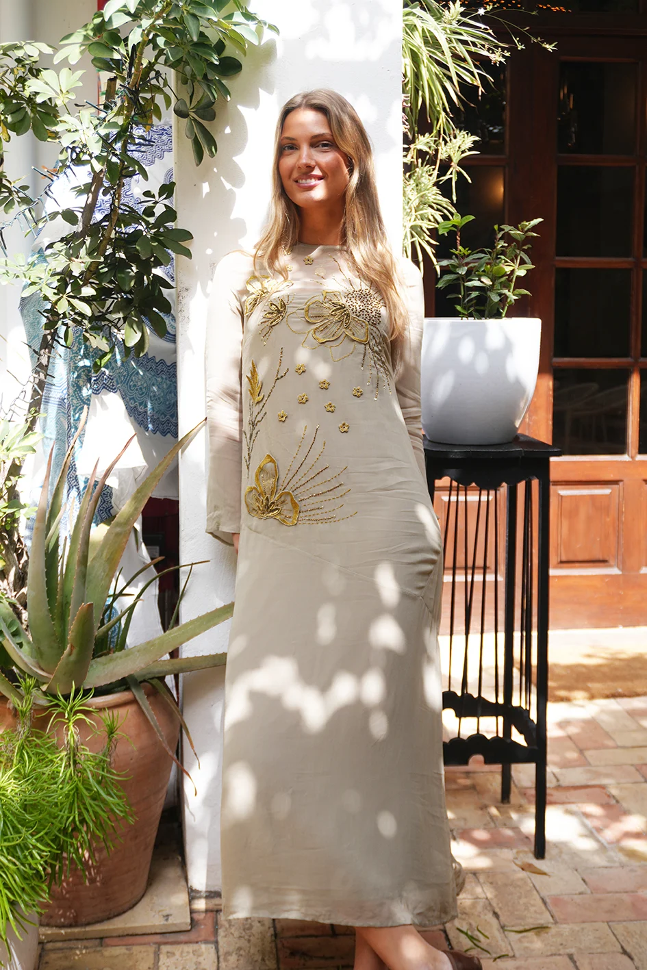 Green-Grey Embroidery Dress Zara Size S front main