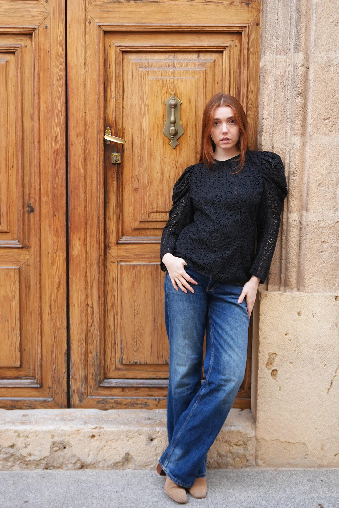 Black three quarter sleeved top philosophy from aeffe spa size 44 it front main