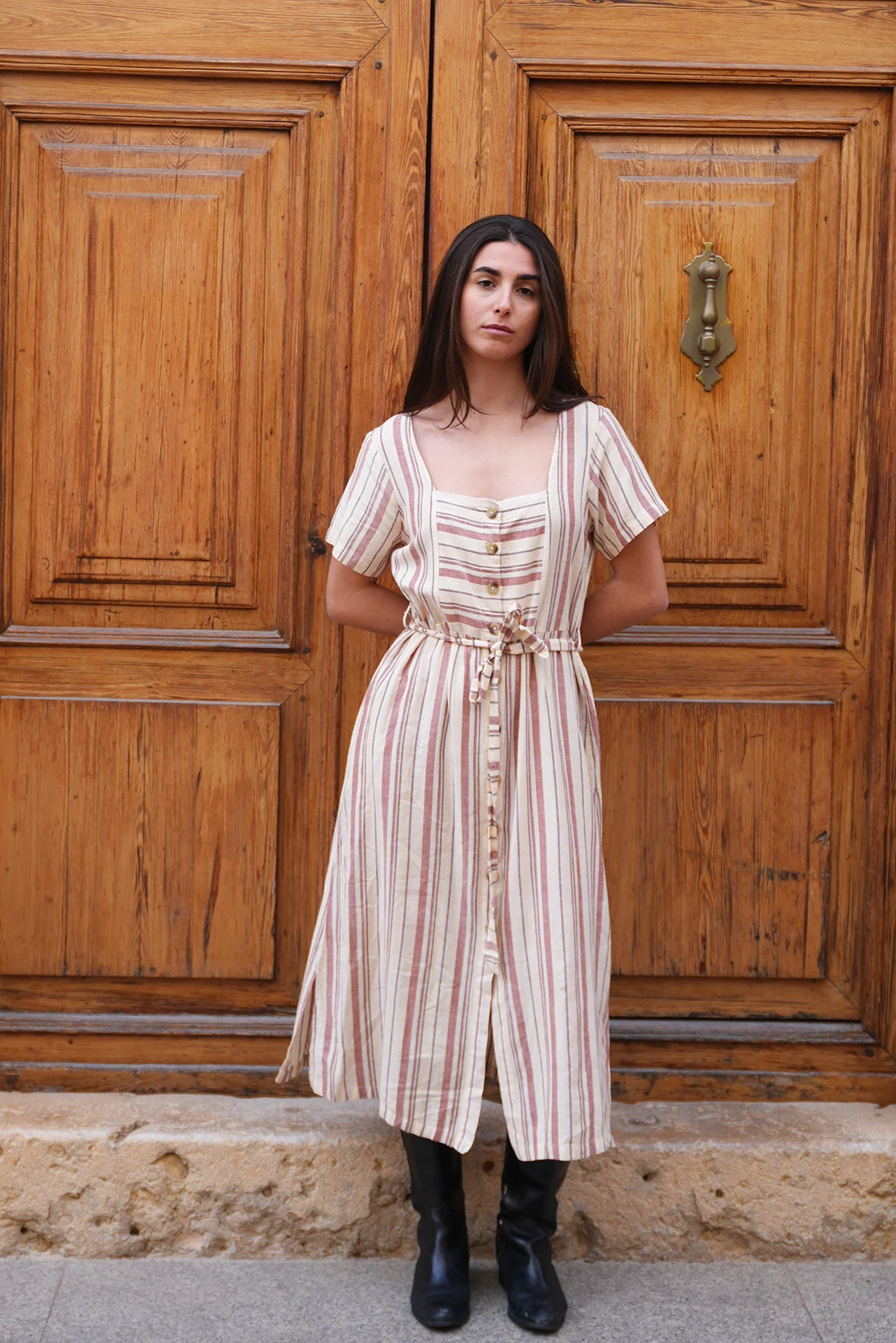 Striped buttoned dress from indi&cold with belt front main