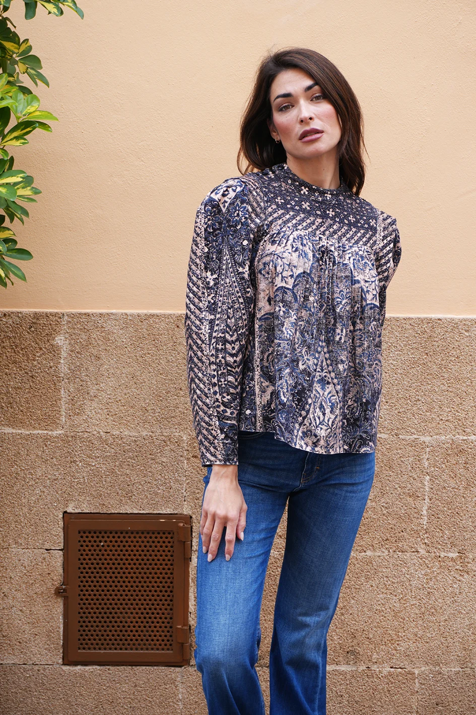 Dark Blue Paisley Print Blouse Ulla Johnson Size 2 US front main