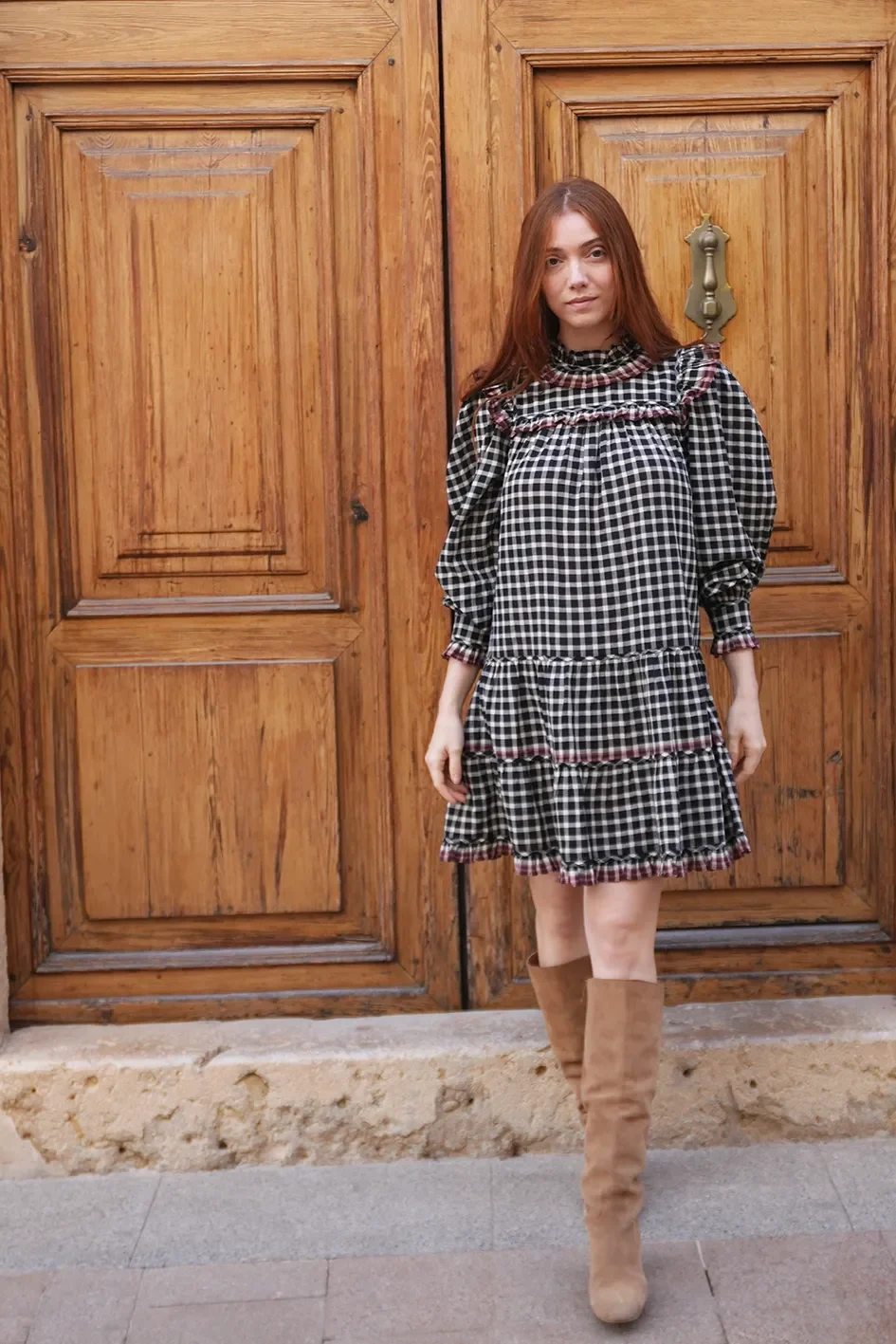 checkered black and white ulla johnson dress size s-m