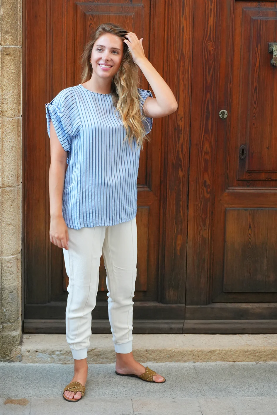 Striped blue Tibi blouse main image front
